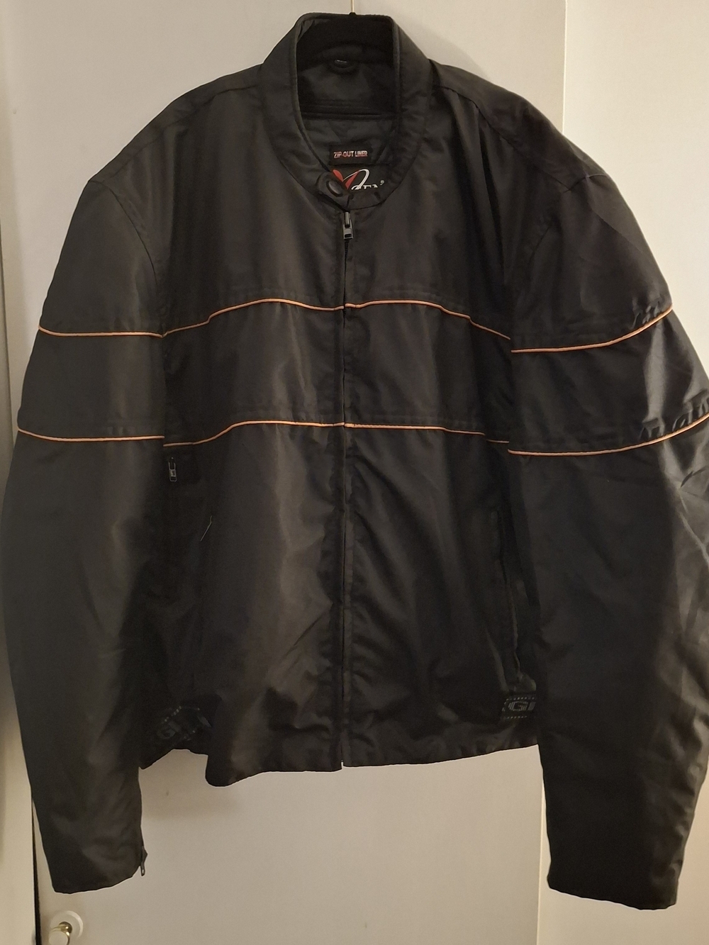 Nexgen Men's Black Motorcycle Jacket with Orange Piping